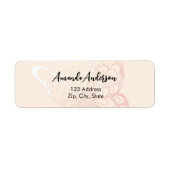 Vlinder beige roze retouradreslabel etiket (Voorkant)