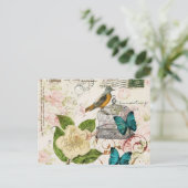 vlinder berdcage - franse camellia - moderne vinta briefkaart (Staand voorkant)