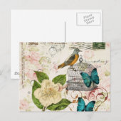 vlinder berdcage - franse camellia - moderne vinta briefkaart (Voorkant / Achterkant)