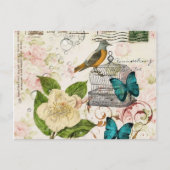 vlinder berdcage - franse camellia - moderne vinta briefkaart (Voorkant)