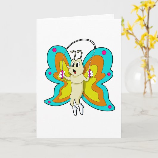 Vlinder bij springtouw Fitness Kaart (Gele Bloem)