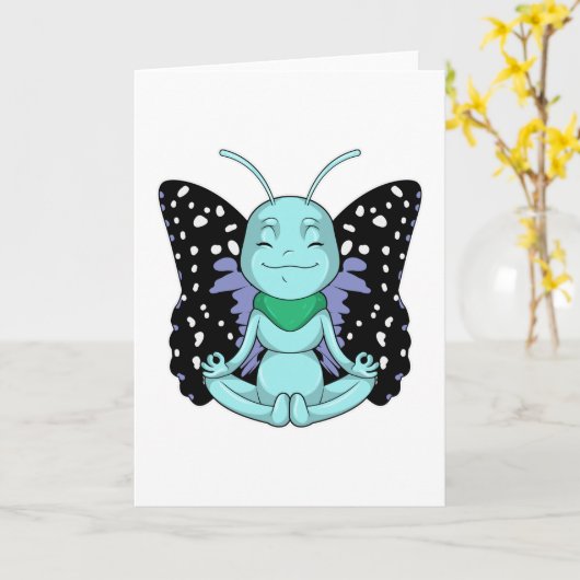 Vlinder bij yoga rekoefeningen kaart (Gele Bloem)