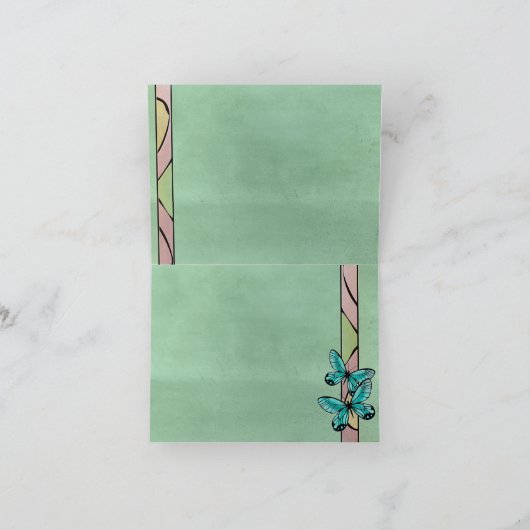 Vlinder Blauw op Smaragd Groen Bedankkaart (Binnen)