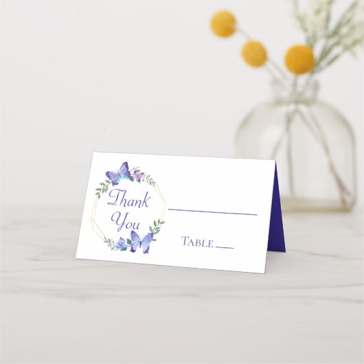 Vlinder Blauwe Bloemige Vlinders Trouwfeest Plaatskaartje (Voorkant)