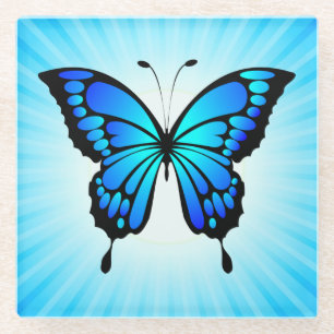 Vlinder Blauwe Insect Illustratie-20284 Glazen Onderzetter