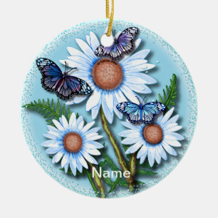 Vlinder Blauwe madeliefjes Ornament