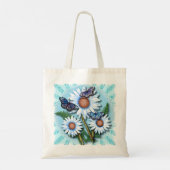 Vlinder Blauwe Madeliefjes Tote Bag (Achterkant)