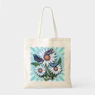 Vlinder Blauwe Madeliefjes Tote Bag