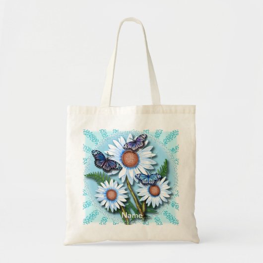Vlinder Blauwe Madeliefjes Tote Bag (Voorkant)