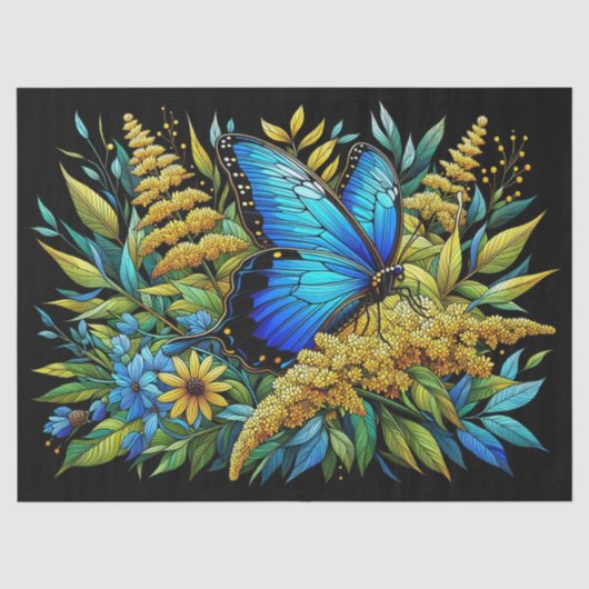 Vlinder Blauwe Morpho Glas-in-lood Decoupage Tissuepapier (Voorkant)