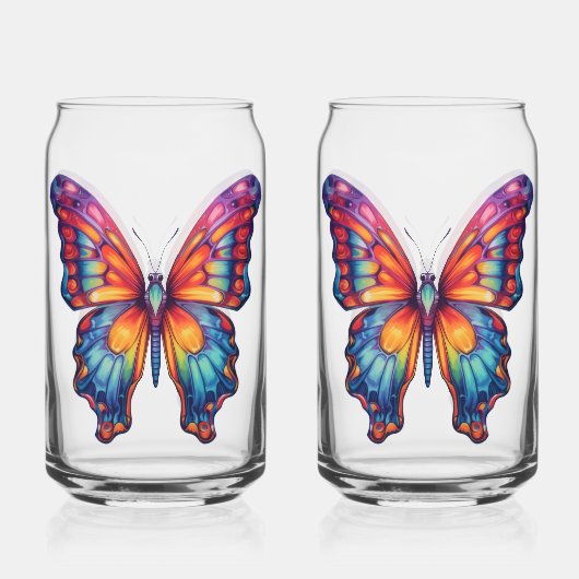 Vlinder Blauwe Oranje Vleugels Blikvorm Glas (Voorkant)