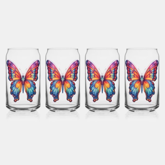 Vlinder Blauwe Oranje Vleugels Blikvorm Glas (Voorkant)