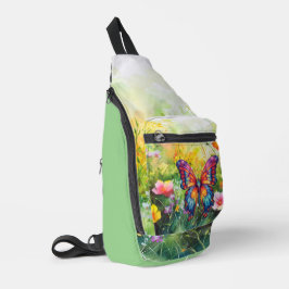 Vlinder Blauwe Oranje Vleugels Sling Bag