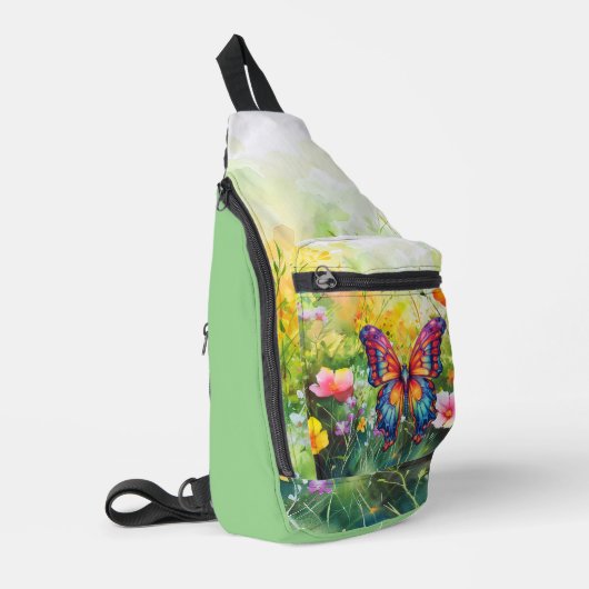 Vlinder Blauwe Oranje Vleugels Sling Bag (Linkerhoek)