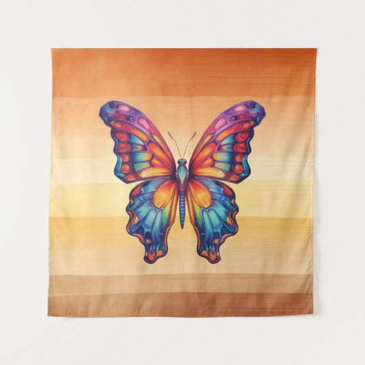 Vlinder Blauwe Oranje Vleugels Wandkleed (Voorkant)