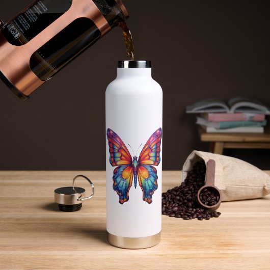 Vlinder Blauwe Oranje Vleugels Waterfles (Koffie)