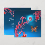 VLINDER  BLAUWE SAPPHIRE helder roze, rood Kaart (Voorkant / Achterkant)