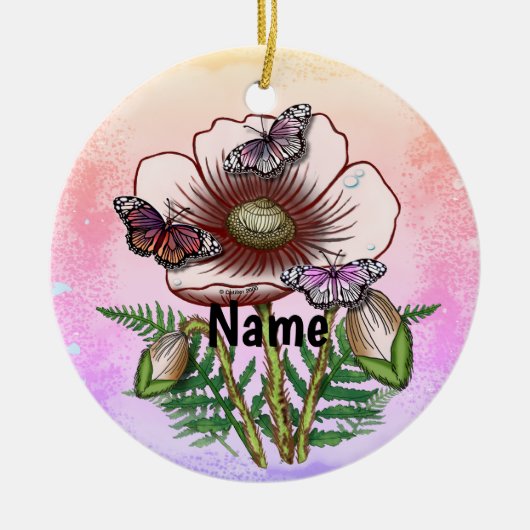Vlinder Bleke Papaver Keramisch Ornament (Voorkant)