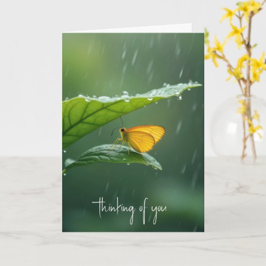 Vlinder blijft droog onder een blad kaart (Gele Bloem)