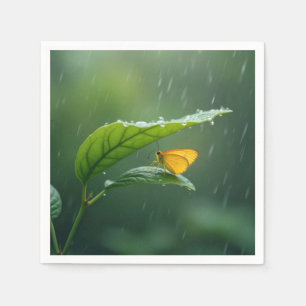Vlinder blijft droog onder een blad servet