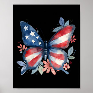 Vlinder Bloem Amerikaanse Vlag Usa 4 Juli Meisje Poster