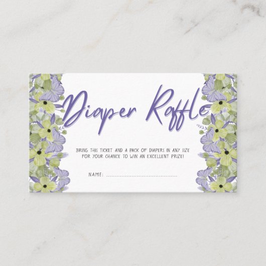 Vlinder Bloem Baby Shower Luier Raffel Ticket (Voorkant)