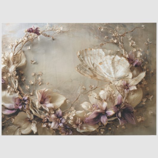 Vlinder & Bloem, Botanische Ovale Compositie Tissuepapier (Voorkant)