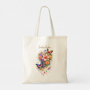 Vlinder Bloem – Elegante Gouden Accent – (Op Maat) Tote Bag