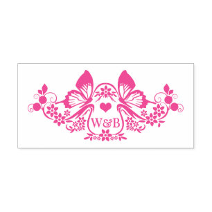 Vlinder Bloem Frm 2 Initieel Koppel Monogram #92 Zelfinktende Stempel