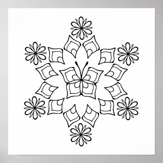 Vlinder bloem mandala volwassen kleuring poster (Voorkant)