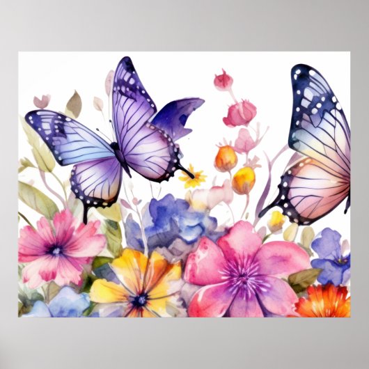 Vlinder bloem patroon poster (Voorkant)