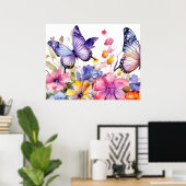 Vlinder bloem patroon poster (Thuiskantoor)