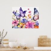 Vlinder bloem patroon poster (Keuken)