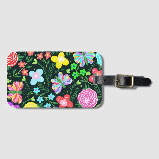 Vlinder Bloem Regenboog Bagagelabel (Voorkant (horizontaal))