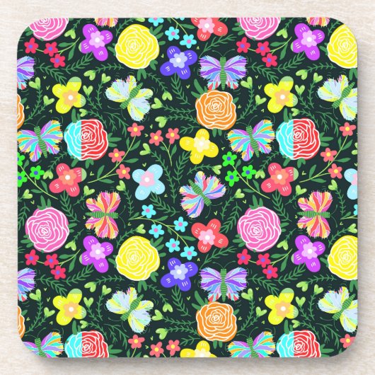 Vlinder Bloem Regenboog Bier Onderzetter (Voorkant)