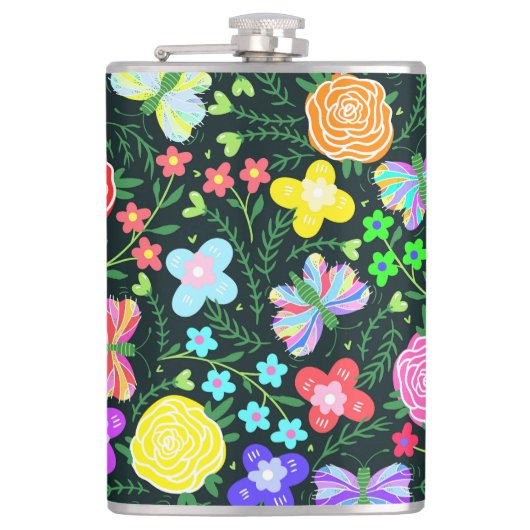 Vlinder Bloem Regenboog Heupfles (Voorkant)