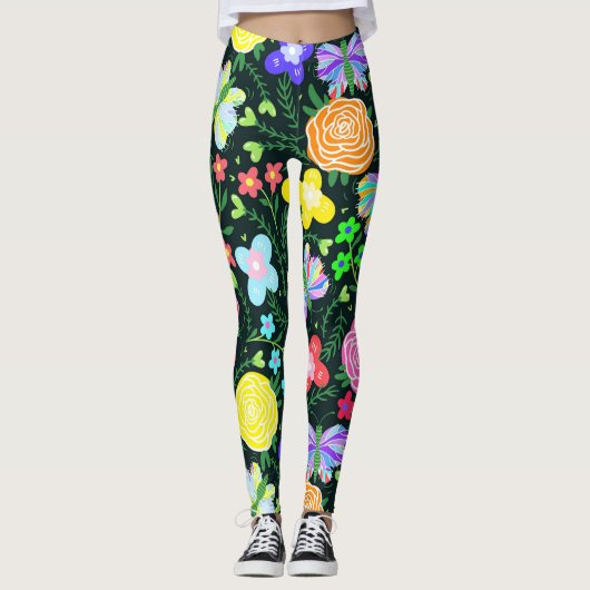 Vlinder Bloem Regenboog Leggings (Voorkant)