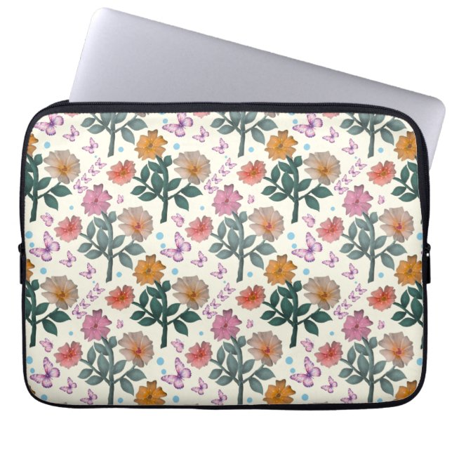 Vlinder Bloem Tuin Patroon   Laptop Sleeve (Voorkant)