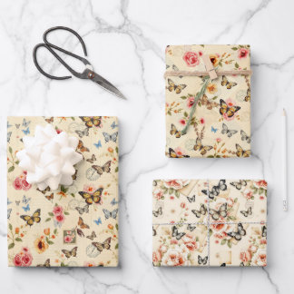Vlinder & Bloemen 3 Flat Sheet Gift Wrap Inpakpapier Vel
