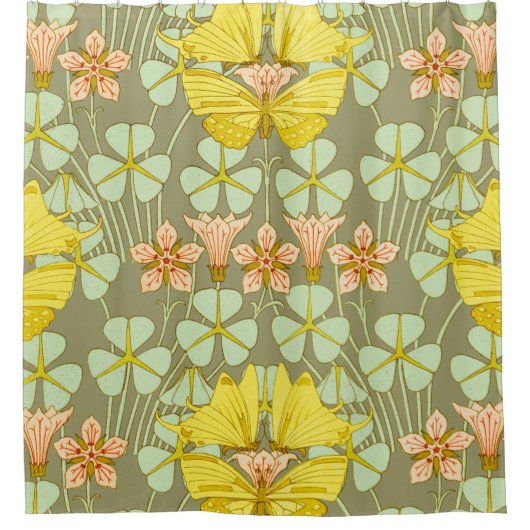 Vlinder Bloemen Botanisch Kleurrijk Douchegordijn (Voorkant)