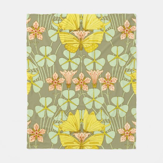 Vlinder Bloemen Botanisch Kleurrijk Fleece Deken (Voorkant)