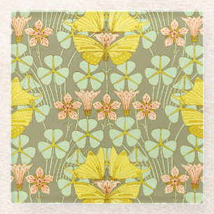 Vlinder Bloemen Botanisch Kleurrijk Glazen Onderzetter