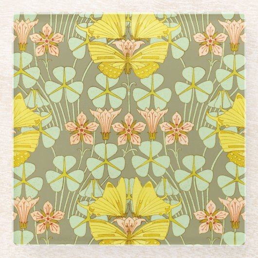 Vlinder Bloemen Botanisch Kleurrijk Glazen Onderzetter (Voorkant)