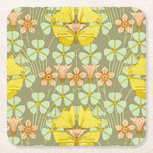 Vlinder Bloemen Botanisch Kleurrijk Kartonnen Onderzetters (Voorkant)