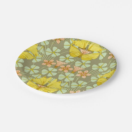 Vlinder Bloemen Botanisch Kleurrijk Papieren Bordje (Gekanteld)