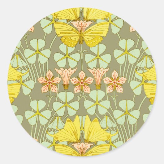 Vlinder Bloemen Botanisch Kleurrijk Ronde Sticker (Voorkant)