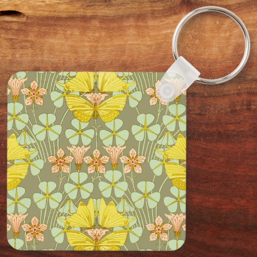 Vlinder Bloemen Botanisch Kleurrijk Sleutelhanger (Achterkant)