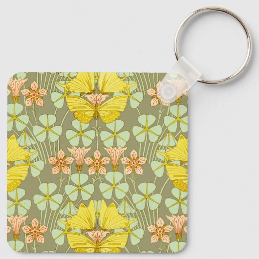 Vlinder Bloemen Botanisch Kleurrijk Sleutelhanger (Achterkant)