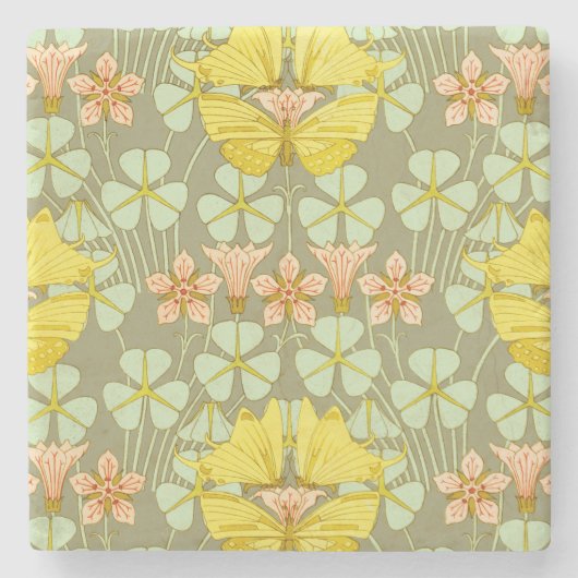 Vlinder Bloemen Botanisch Kleurrijk Stenen Onderzetter (Voorkant)