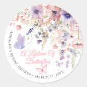 Vlinder Bloemen Bruidsfeestje Ronde Sticker (Voorkant)